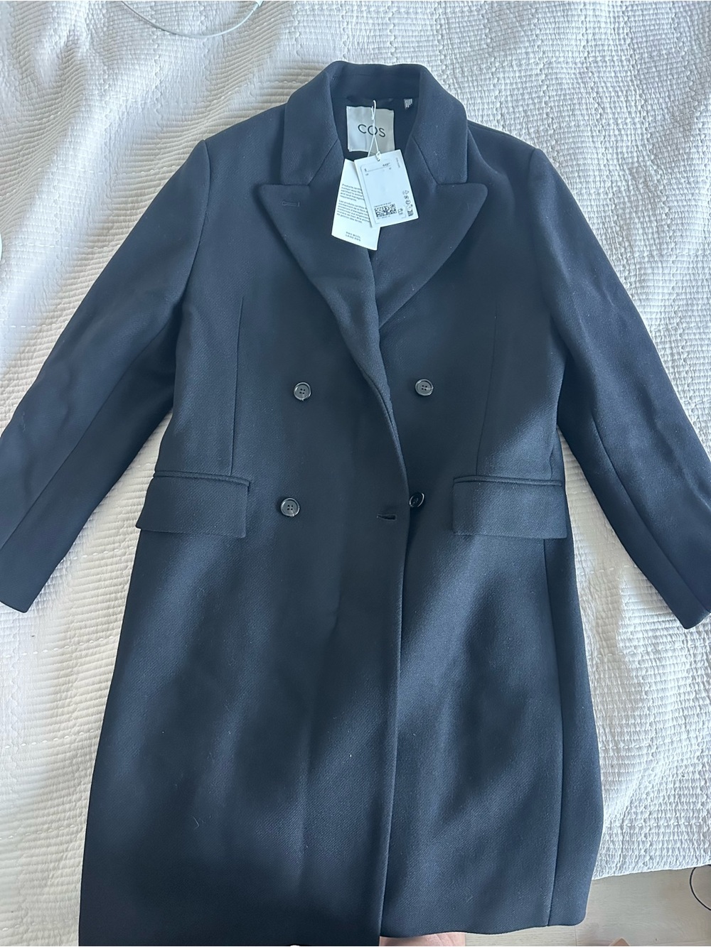 NWT COS Black Tailored Wool Double-Breasted Long Coat with tags - Picture 4 of 5